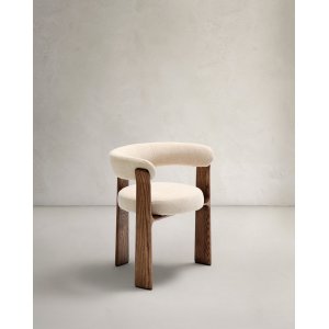 KAVE HOME Granite 3-benet spisebordsstol, m. armln - beige chenille og valnddefinish asketr