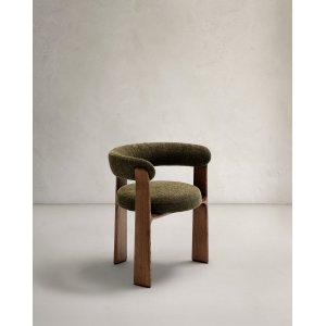 KAVE HOME Granite 3-benet spisebordsstol, m. armln - grn chenille og valnddefinish asketr