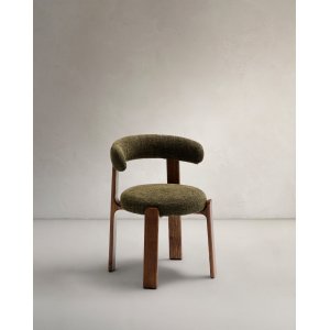 KAVE HOME Granite spisebordsstol - grn chenille og valnddefinish asketr