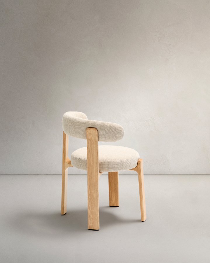 KAVE HOME spisestuestol i granitt - beige chenille og naturlig ask