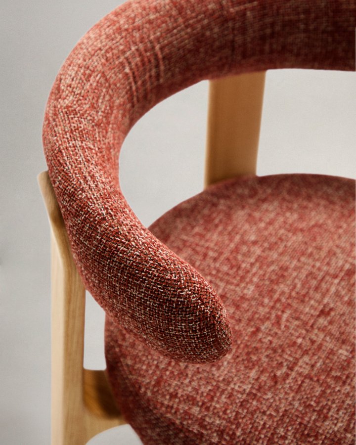 KAVE HOME spisestuestol i granitt - terracotta chenille og naturlig ask