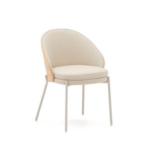 KAVE HOME Eamy spisebordsstol - beige kunstlder, natur askefinér og beige metal
