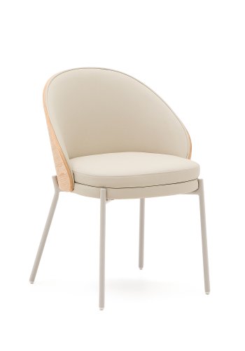 KAVE HOME Eamy spisebordsstol - beige kunstskinn, finer i naturlig ask og beige metall