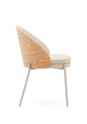 KAVE HOME Eamy spisebordsstol - beige kunstskinn, finer i naturlig ask og beige metall