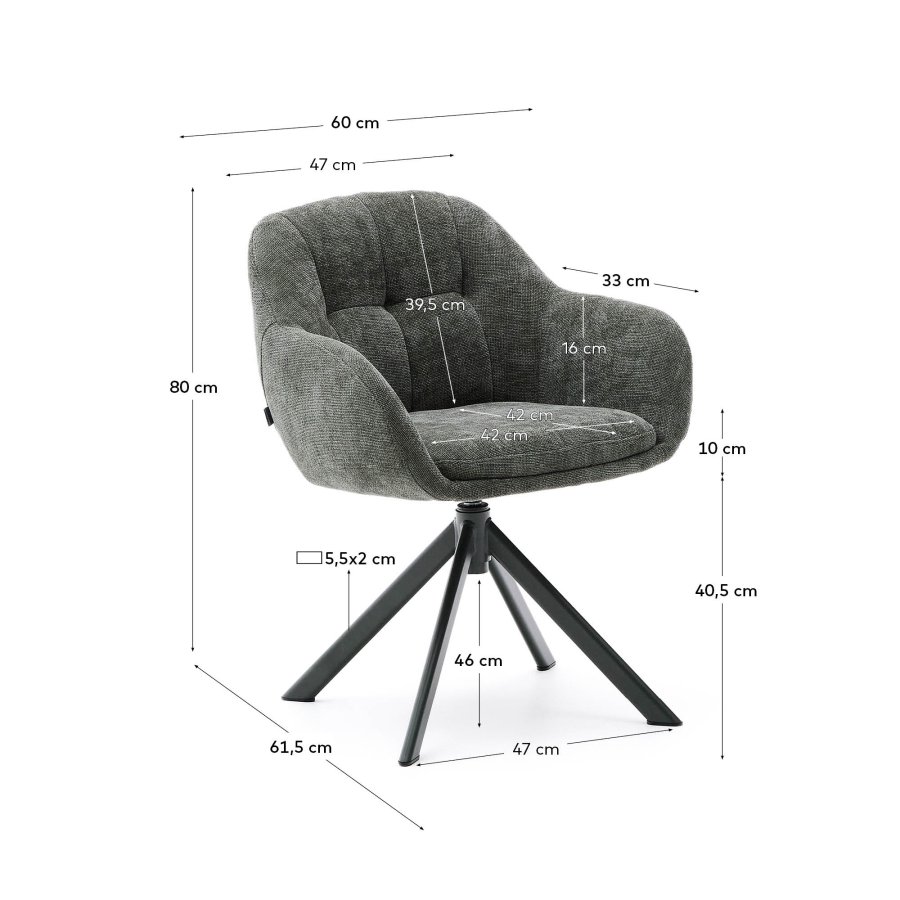 KAVE HOME Dorina svingstol i grnn chenille og stlben i grnn utfrelse