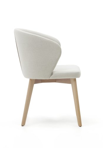 KAVE HOME Darice spisebordstol, med armlener - beige chenillestoff og naturlig bketre