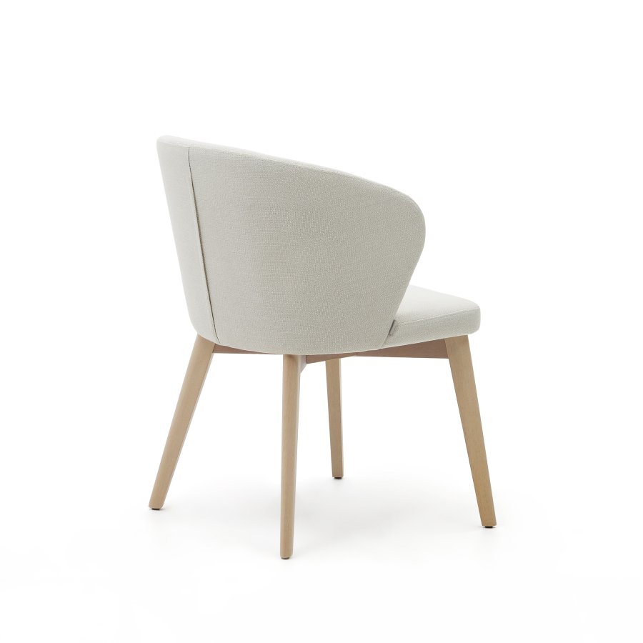 KAVE HOME Darice spisebordstol, med armlener - beige chenillestoff og naturlig bketre