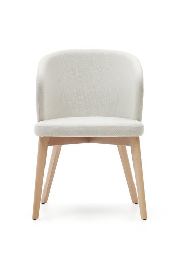 KAVE HOME Darice spisebordstol, med armlener - beige chenillestoff og naturlig bketre