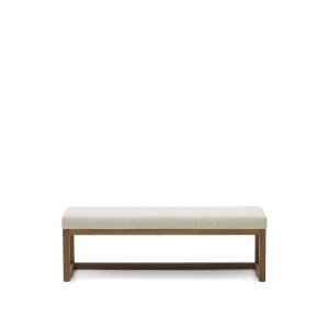 KAVE HOME Loya b�nk, rektangul�r - beige chenille og valn�ddefarvet b�getr� (128x42)