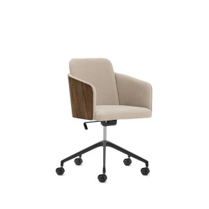 KAVE HOME Madai kontorstol, m. arml�n og hjul - brun chenille og askefiner med valn�ddefinish