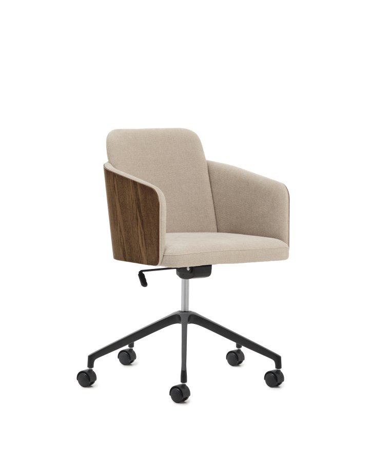 KAVE HOME Madai kontorstol, m. arml�n og hjul - brun chenille og askefiner med valn�ddefinish