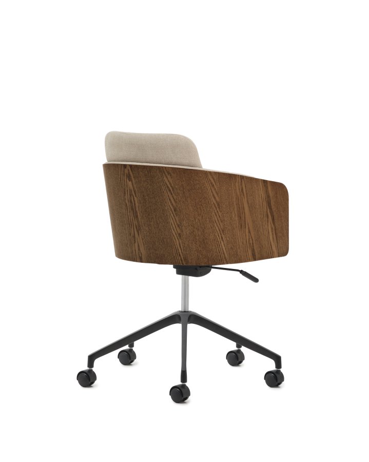 KAVE HOME Madai kontorstol, m. arml�n og hjul - brun chenille og askefiner med valn�ddefinish