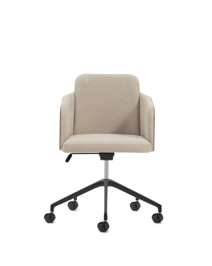 KAVE HOME Madai kontorstol, m. arml�n og hjul - brun chenille og askefiner med valn�ddefinish