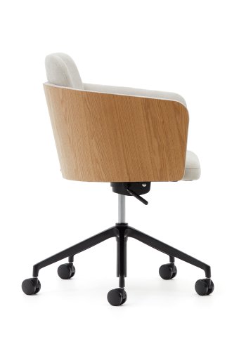 KAVE HOME Madai skrivebordsstol, med armlener - finer i naturlig ask, beige chenillestoff og svart aluminium