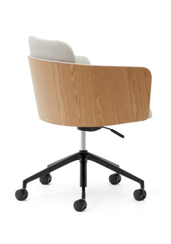 KAVE HOME Madai skrivebordsstol, med armlener - finer i naturlig ask, beige chenillestoff og svart aluminium