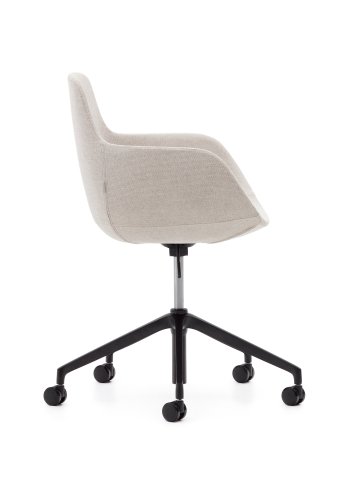 KAVE HOME Tissiana skrivebordsstol, med armlener, hjul, justerbar hyde - beige stoff og aluminium