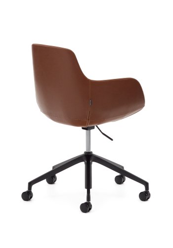 KAVE HOME Tissiana skrivebordsstol, med armlener - brunt kunstskinn og matt sort aluminium