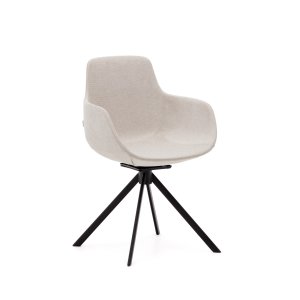KAVE HOME Tissiana selvcentrerende drejestol, m. armln - beige chenille og matsort aluminium