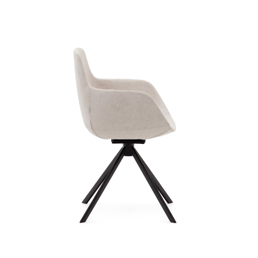 KAVE HOME Tissiana selvsentrerende svingstol, med armlener - beige chenille og matt sort aluminium