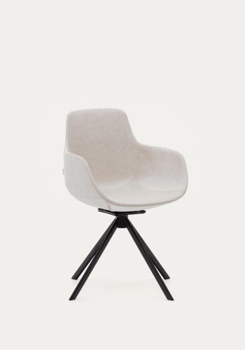 KAVE HOME Tissiana selvsentrerende svingstol, med armlener - beige chenille og matt sort aluminium