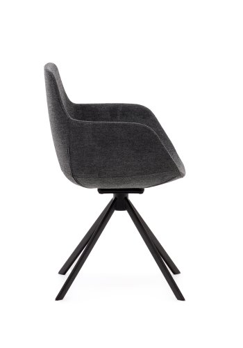 KAVE HOME Tissiana selvsentrerende svingstol, med armlener - mrkegr chenille og matt sort aluminium