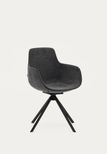 KAVE HOME Tissiana selvsentrerende svingstol, med armlener - mrkegr chenille og matt sort aluminium