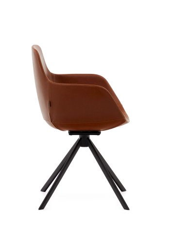 KAVE HOME Tissiana selvsentrerende svingstol, med armlener - brunt kunstskinn og matt sort aluminium