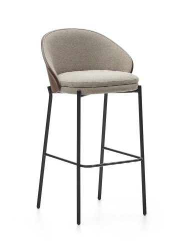 KAVE HOME Eamy barstol, med ryggstd och fotstd - ljusbrunt tyg, brun askfanr och svart stl