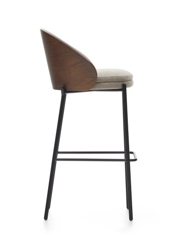 KAVE HOME Eamy barstol, med ryggstd och fotstd - ljusbrunt tyg, brun askfanr och svart stl