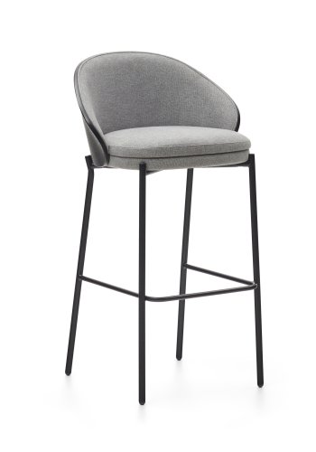 KAVE HOME Eamy barstol, med ryggsttte og fotsttte - lysegrt stoff, svart ask finer og svart stl