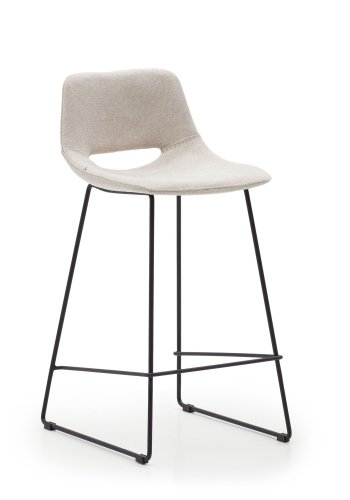 KAVE HOME Zahara barkrakk, med ryggsttte og fotsttte - beige stoff og svart stl (H65 cm)
