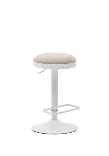 KAVE HOME Zaib barkrakk, med fotsttte, hydejusterbar - beige chenille og matt hvitt stl (H:58-80cm)