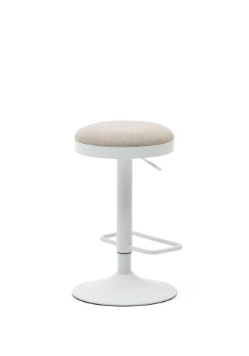 KAVE HOME Zaib barkrakk, med fotsttte, hydejusterbar - beige chenille og matt hvitt stl (H:58-80cm)