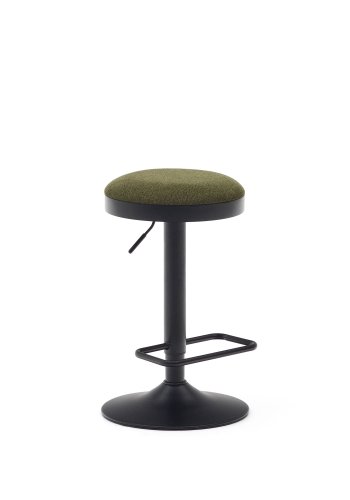 KAVE HOME Zaib barkrakk, med fotsttte, hydejusterbar - mrkegrnn chenille og matt sort stl (H:58-80cm)