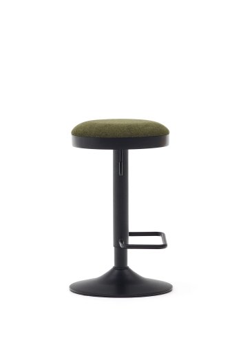 KAVE HOME Zaib barkrakk, med fotsttte, hydejusterbar - mrkegrnn chenille og matt sort stl (H:58-80cm)