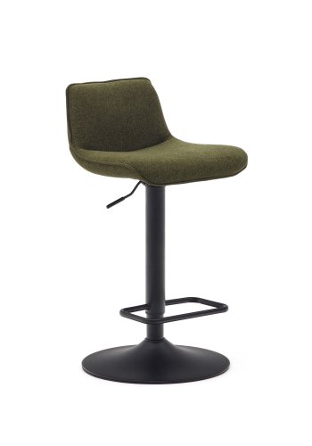 KAVE HOME Zenda barkrakk, med ryggsttte og fotsttte - mrkegrnn chenille og matt sort stl (H:81-102)