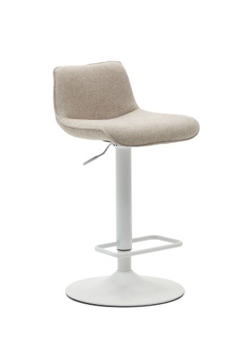 KAVE HOME Zenda barkrakk, med ryggsttte og fotsttte - beige chenille og matt hvitt stl (H:81-102)