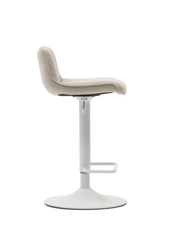 KAVE HOME Zenda barkrakk, med ryggsttte og fotsttte - beige chenille og matt hvitt stl (H:81-102)