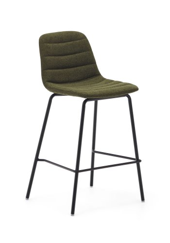 KAVE HOME Zunilda barkrakk, med ryggsttte og fotsttte - mrkegrnn chenille og matt sort stl (H:65cm)