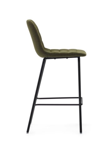 KAVE HOME Zunilda barkrakk, med ryggsttte og fotsttte - mrkegrnn chenille og matt sort stl (H:65cm)