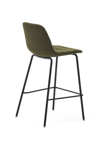 KAVE HOME Zunilda barkrakk, med ryggsttte og fotsttte - mrkegrnn chenille og matt sort stl (H:65cm)