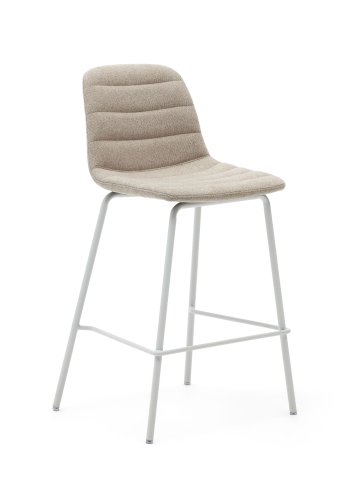 KAVE HOME Zunilda barkrakk, med ryggsttte og fotsttte - beige chenille og matt hvitt stl (H:65cm)