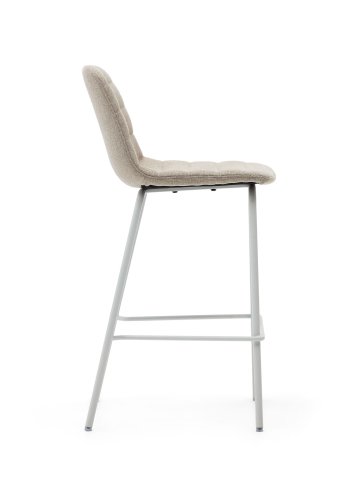 KAVE HOME Zunilda barkrakk, med ryggsttte og fotsttte - beige chenille og matt hvitt stl (H:65cm)