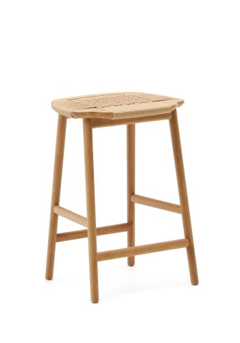 KAVE HOME Enit barkrakk, med fotsttte - beige papirsnor og naturlig eik (H:65)