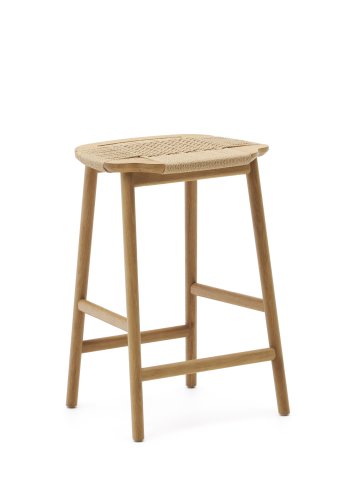 KAVE HOME Enit barkrakk, med fotsttte - beige papirsnor og naturlig eik (H:65)