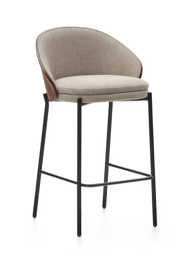 KAVE HOME Eamy barstol, m ryggsttte og fotsttte - lysebrun chenille, wenge-askefiner og sort metall