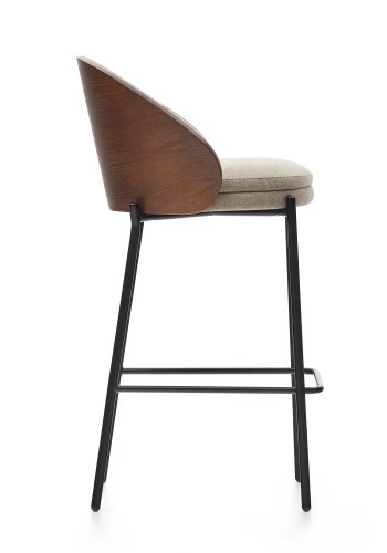 KAVE HOME Eamy barstol, m ryggsttte og fotsttte - lysebrun chenille, wenge-askefiner og sort metall
