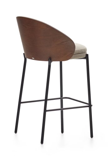 KAVE HOME Eamy barstol, m ryggsttte og fotsttte - lysebrun chenille, wenge-askefiner og sort metall