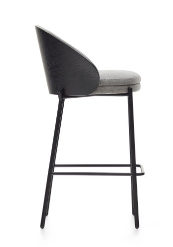 KAVE HOME Eamy barkrakk, med rygg og fotsttte - lys gr chenille, svart ask finer og svart metall