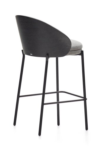 KAVE HOME Eamy barkrakk, med rygg og fotsttte - lys gr chenille, svart ask finer og svart metall